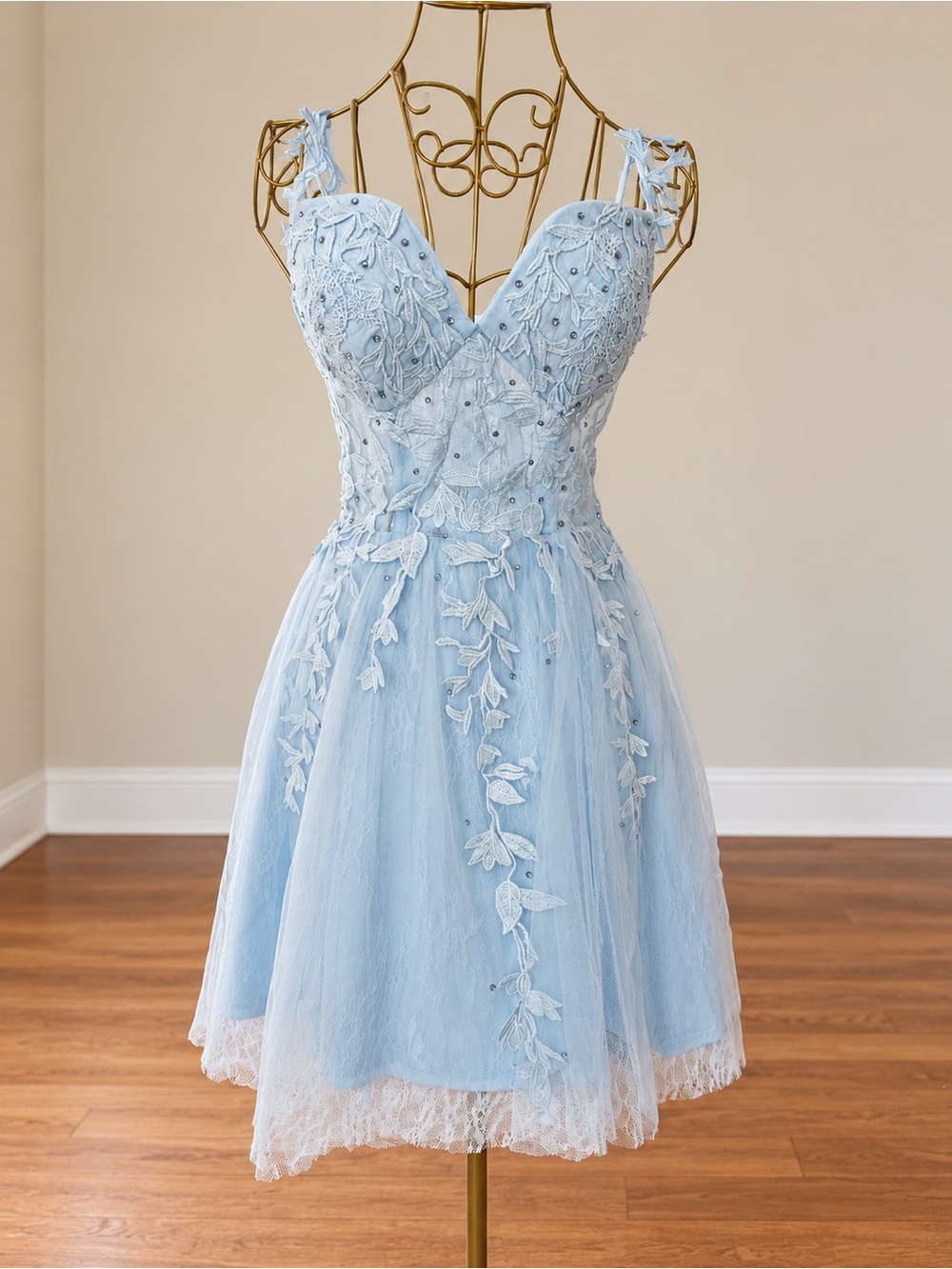 Lavetir Ice Blue Lace Tulle Fairy Appliqué Homecoming Prom Dress Size 4 NWT